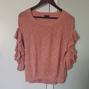 Express Dusty Coral Ruffle-Sleeve Knit Top